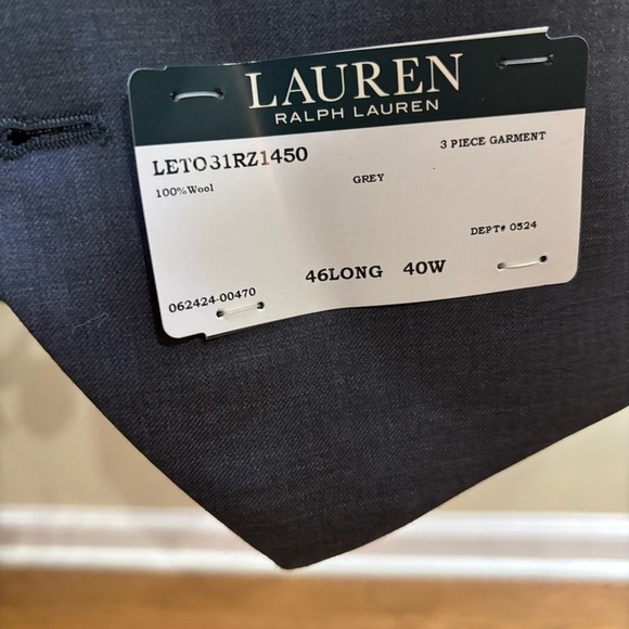Lauren Ralph Lauren Men’s 3-Piece 100% Wool Suit | 46L Jacket / 40W Pants NWT - Picture 11 of 16